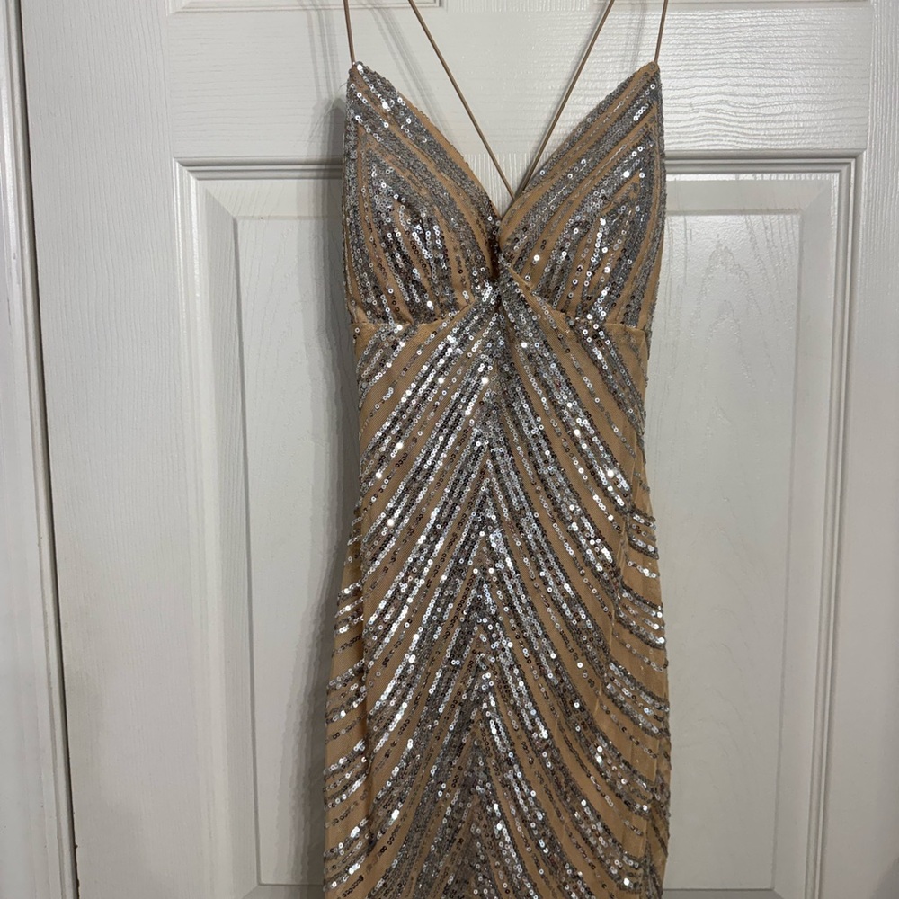 Windsor Silver and Tan Sequin Mini Dress